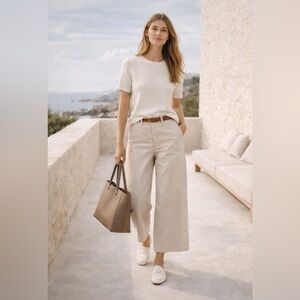 Everlane The Lightweight Wide Leg Crop Chino Pants in Sand